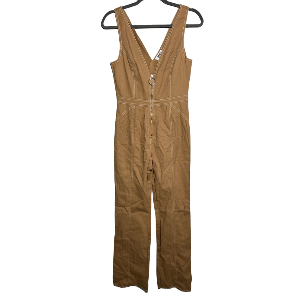 Tiger Mist Women size Medium Brown Sleeveless V-neck Sexy Ava Zip Front Jumpsuit